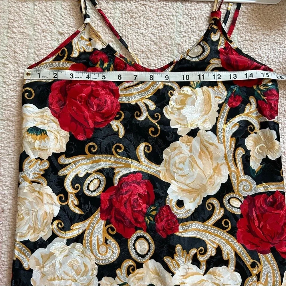 Vintage LA Intimates Rose Satin Slip Nightgown Dark Floral Size Small Old Money - Picture 7 of 14